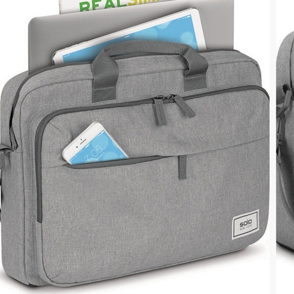 Solo New York Gray Re:New Recycled Adjustable Straps Laptop Briefcase Size 15.6" - Picture 2 of 14